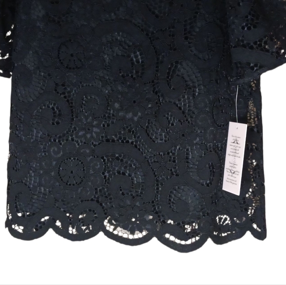 Nanette Lepore Women's Nanny Core Paisley Lace Blouse Puff Sleeves Black Sm NWT - Picture 5 of 9